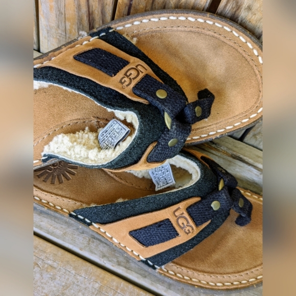 UGG Black , Suede Leather Slides, Sz 6 - Picture 3 of 10